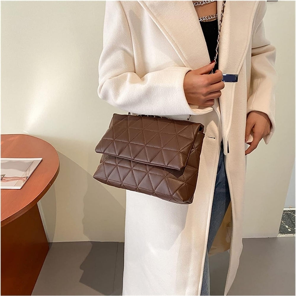 Quilted Gold Chain Shoulder Bag - Brown - Picture 3 of 9